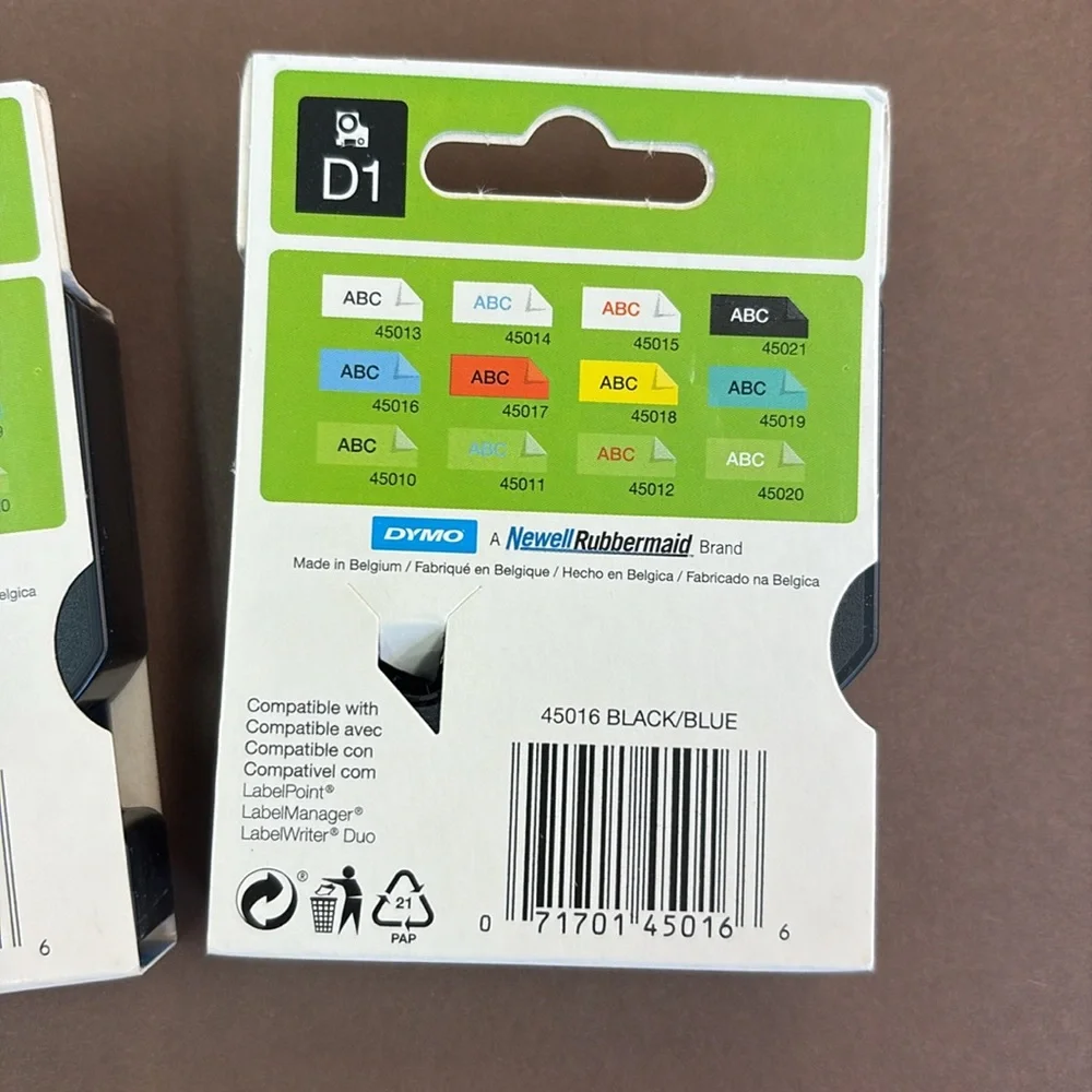 🟢 FREE WITH ANY PURCHASE OVER $10. (2) DYMO D1 Label 1/2” x 23’ Black on Blue